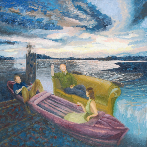 Kayak In A Suitcase, contemporary oil painting by Ellert Art